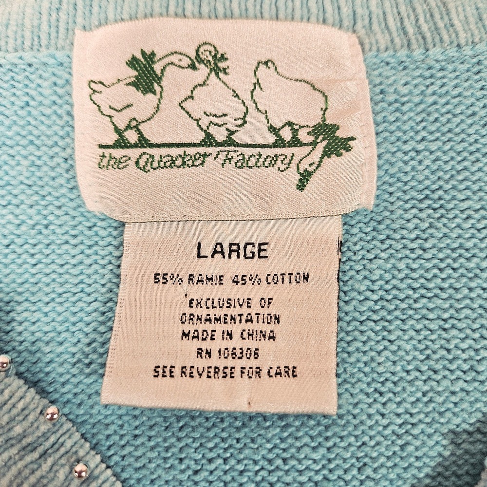 Quacker Factory Snowflake Blue V-Neck Sweater Large Beads Sequins Winter Holiday - Picture 7 of 14